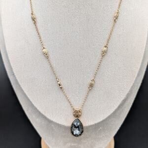 Isis Creative Necklace Earrings Set Gold Tone Black Crystal Teardrop Pendant NWT